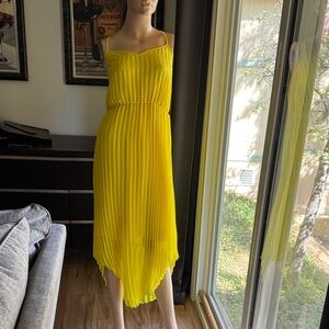 Yellow Pleated Women's Dress